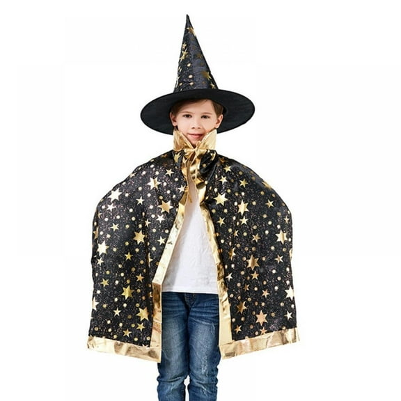 LOVEBAY Wizard Cape with Hat Witch Cloak Halloween Kids Costumes Halloween Cosplay Cloak Hat Set for 3-12 Years Boys and Girls