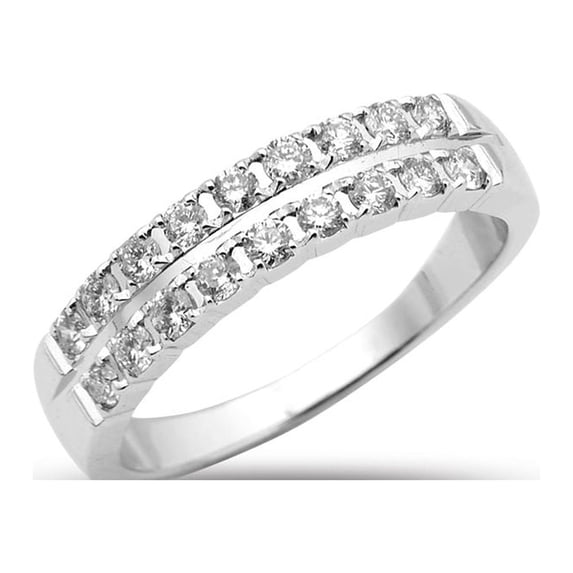 LOVEBLING 1.00 Carats (ctw) 14K White Gold 52-Stone 3-Row Diamond Wedding Anniversary Band Ring, Machine Setting (7.5)