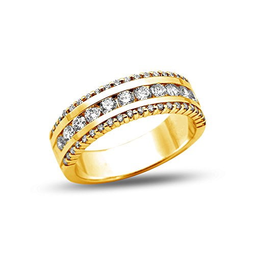 LOVEBLING 1.00 Carats (ctw) 14K Yellow Gold 52-Stone 3-Row Diamond Wedding Anniversary Band Ring, Machine Setting (7)