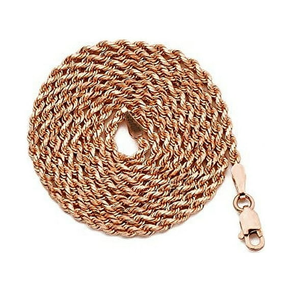 LOVEBLING 10K Rose Gold 2mm Solid Diamond Cut Rope Chain Necklace (24)