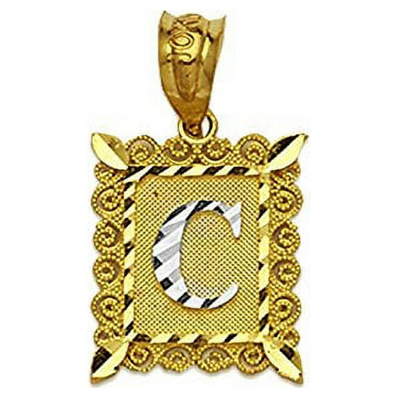 LOVEBLING 10K Two Tone Medium Block Initial Charm Pendant (C)
