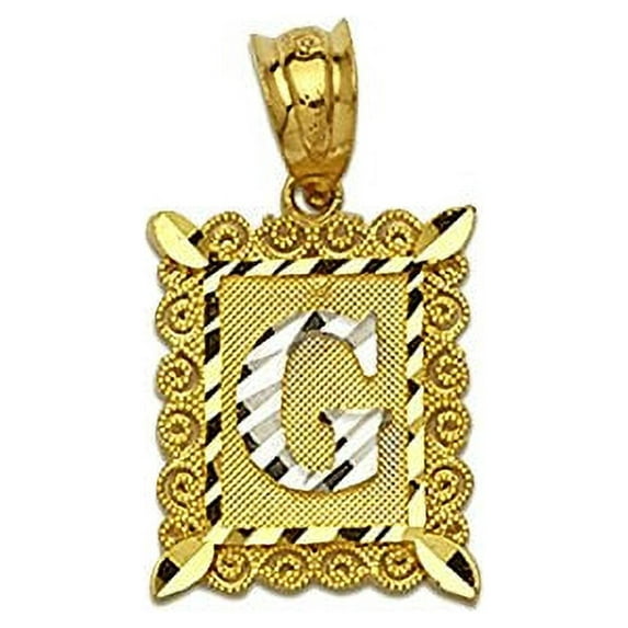 LOVEBLING 10K Two Tone Medium Block Initial Charm Pendant (G)