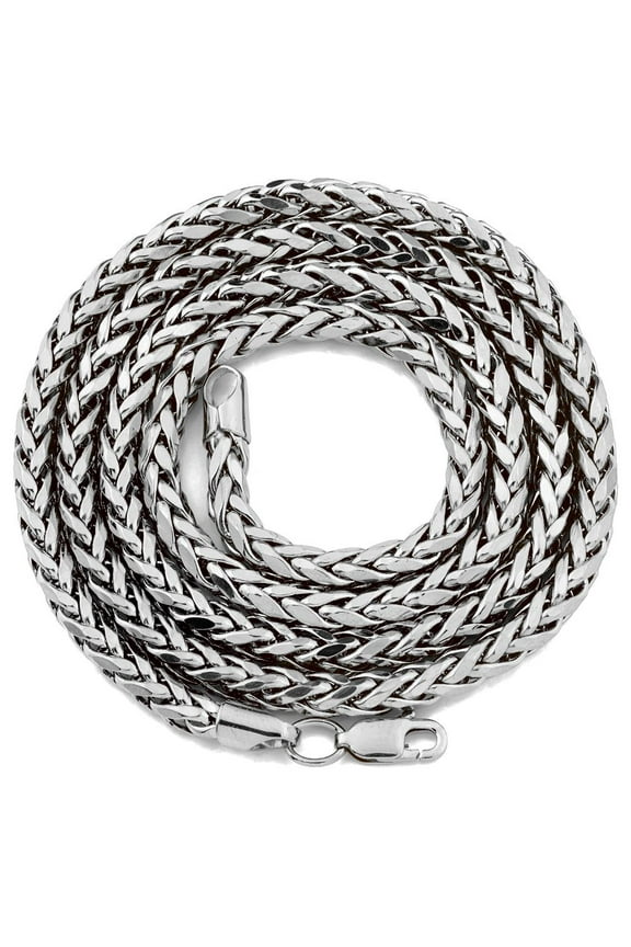 10K White Gold 4mm Palm Open Hollow Wheat Chain Necklace with Lobster Lock (28")