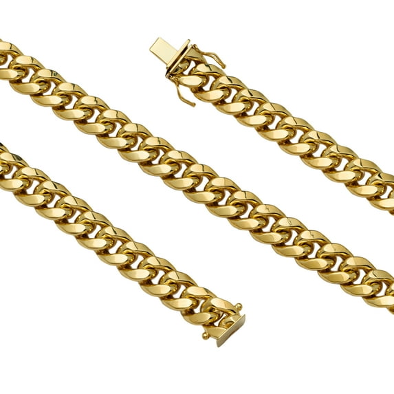 LOVEBLING 10K Yellow Gold 11mm Hollow Miami Cuban Chain Necklace with Box Lock (22)