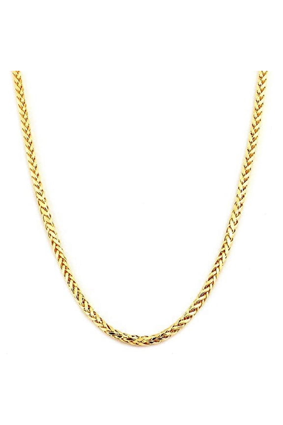 10K Yellow Gold 2.5mm Palm Round Wheat Franco Chain Necklace with Lobster Lock (18")