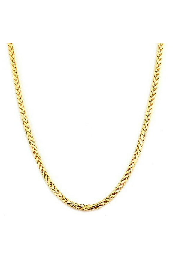 10K Yellow Gold 2.5mm Palm Round Wheat Franco Chain Necklace with Lobster Lock (22")