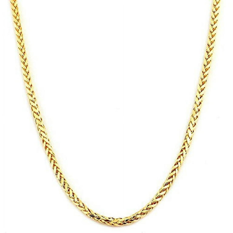 LOVEBLING 10K Yellow Gold 2.5mm Wheat, Palm Chain Necklace with