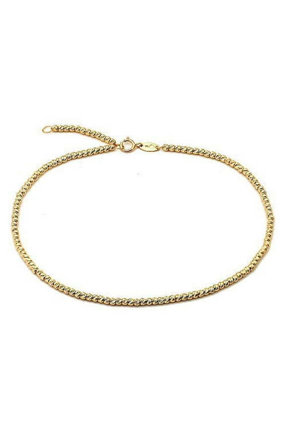 10K Yellow Gold 2mm Diamond Cut Moon Chain Anklet Adjustable 9" to 10" (#1)