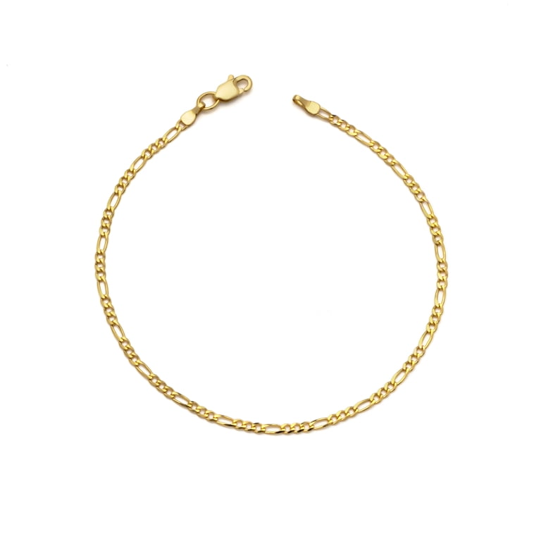 10K Yellow Gold Pave Two-Tone Figaro Hollow Chain Necklace With White Pave Diamond Cut Lobster Lock 4mm 28 In