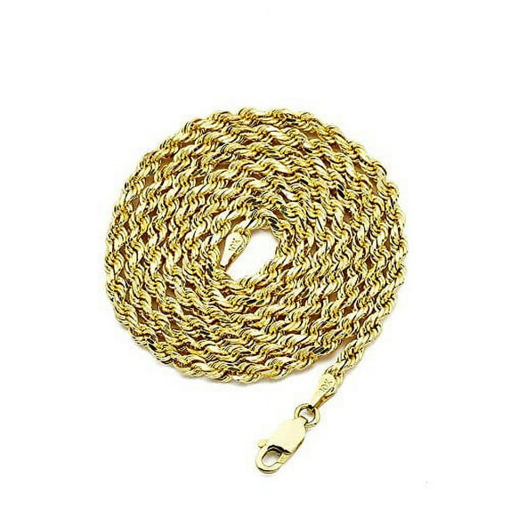 LOVEBLING 10K Yellow Gold 3mm Diamond Cut Rope Chain Necklace (30")