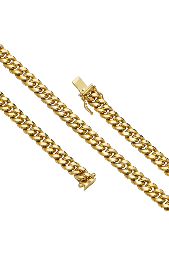 10K Yellow Gold 7.5mm Hollow Miami Cuban Chain Necklace with Box Lock (16)