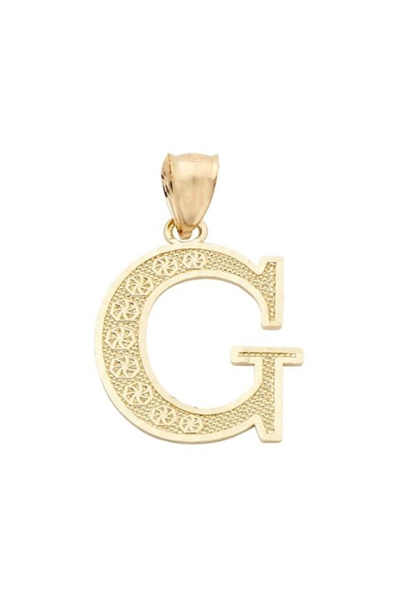 10K Yellow Gold Diamond Cut Alphabet Initial Letter Charm Pendant (Large Size) (J)