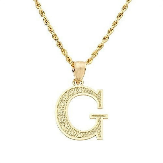LOVEBLING 10K Yellow Gold Diamond Cut Alphabet Initial Letter Charm Pendant (Large Size) (Q) (1.37")