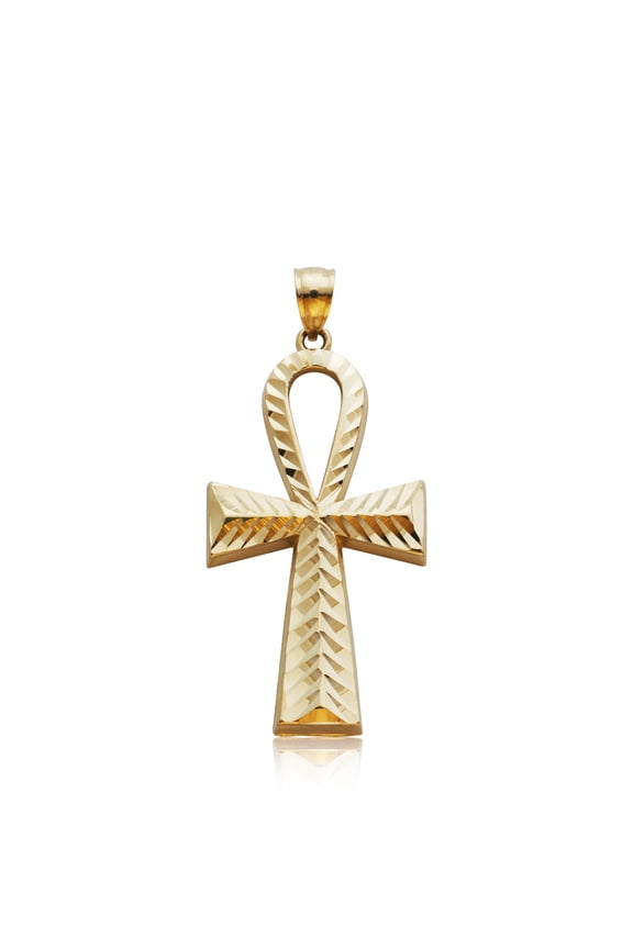 10K Yellow Gold Diamond Cut Ankh Cross Charm (1.53" x 0.62")
