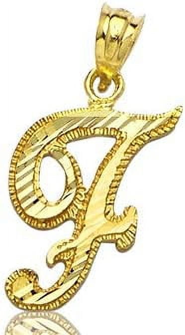 LOVEBLING 10K Yellow Gold Diamond Cut Cursive Initial Pendant