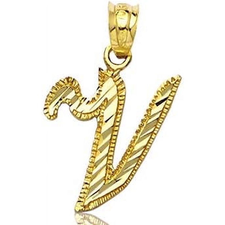 LOVEBLING 10K Yellow Gold Diamond Cut Cursive Initial Pendant