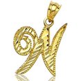 thumbnail image 1 of LOVEBLING 10K Yellow Gold Diamond Cut Cursive Initial Pendant Charms Available Letters from A to Z (W), 1 of 3