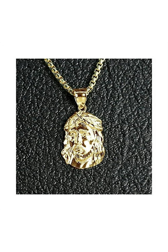 10K Yellow Gold Diamond Cut Mini Jesus Head Charm Pendant (1.25" x 0.70")