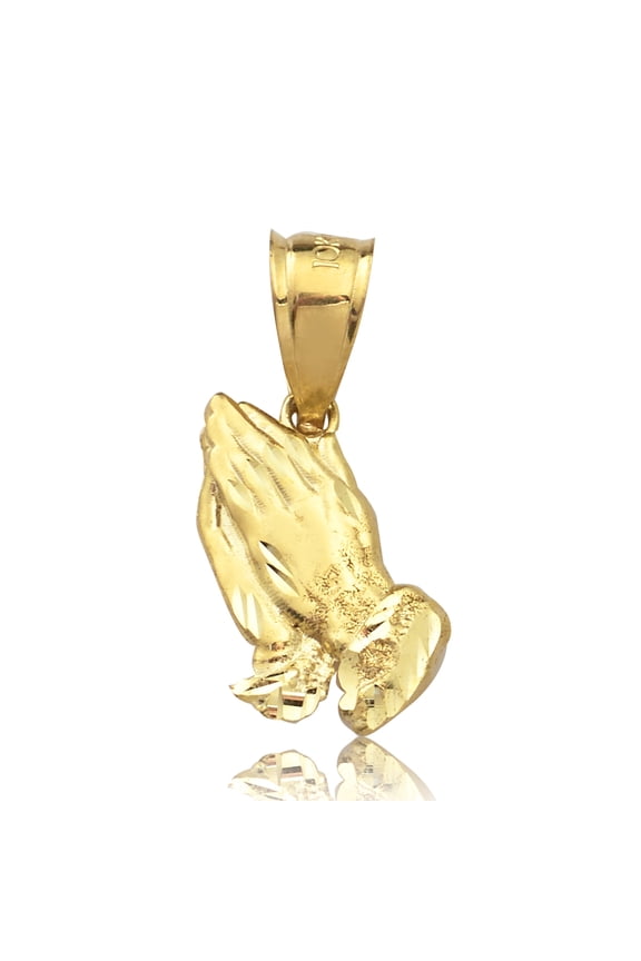 10K Yellow Gold Praying Hands Charm Pendant (0.88" x 0.30")
