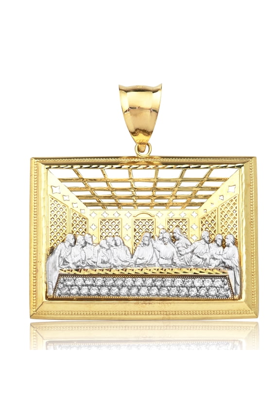 10K Yellow Gold Two Tone The Last Supper Charm Pendant (1.76" x 1.73")