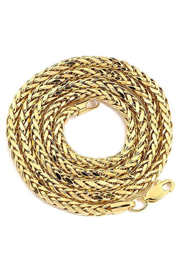 14K Yellow Gold 3mm Palm Round Wheat Franco Chain Necklace with Lobster Lock (Available in 16"- 30") (28")