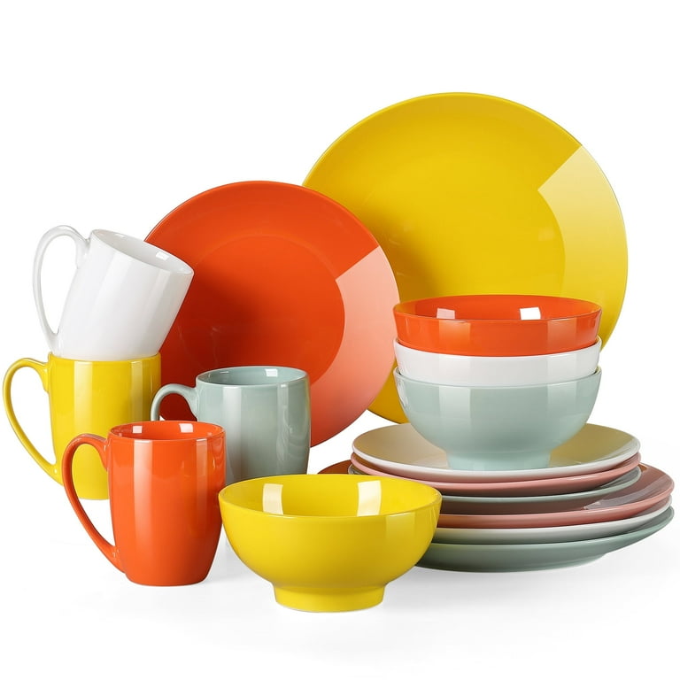 LOVECASA Dinnerware Sets Porcelain Dinner Set for 4 16 Piece Round Mixed Color Series Sweet