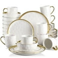 thumbnail image 1 of LOVECASA Dinnerware Sets, Stoneware Dinner Set for 8, 32-Piece Round White Gold, Series Sweet, 1 of 8