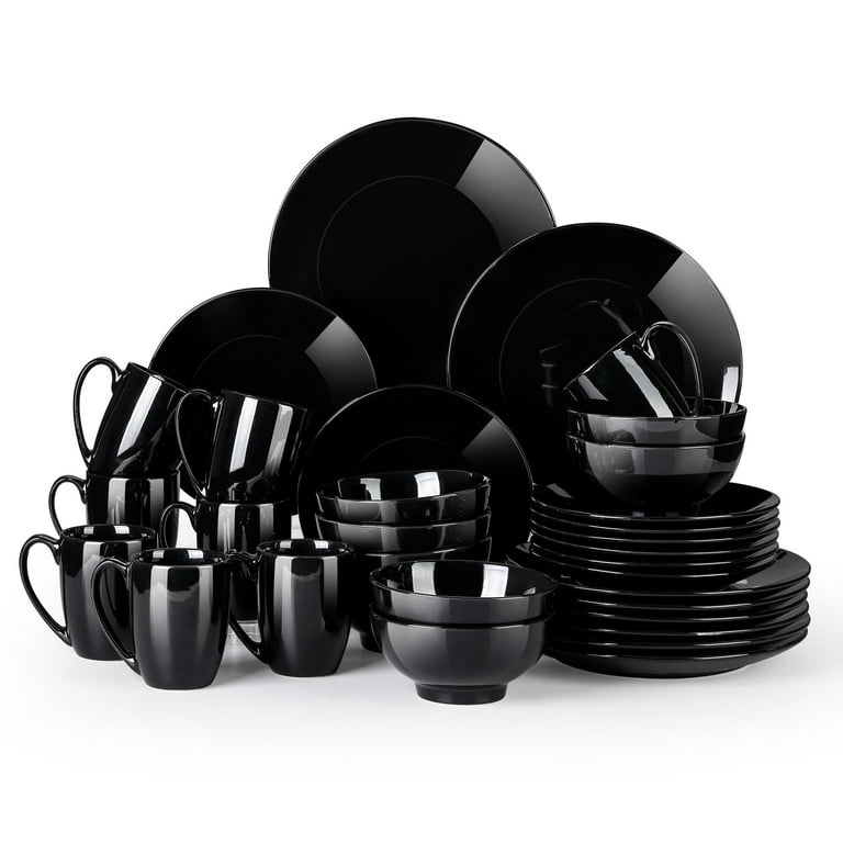 LOVECASA, Series Sweet, 32-Piece Porcelain Dinnerware Set, Black