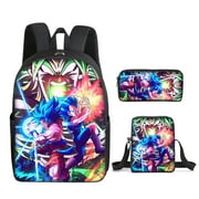 LOVECM Large School Bag 3 Piece Set Anime Cartoon Laptop Backpack 3D Printed 17 Inch Backpack for Teen Boys and Girls Travel Learning Backpack and Lunch Box and Pencil Bag