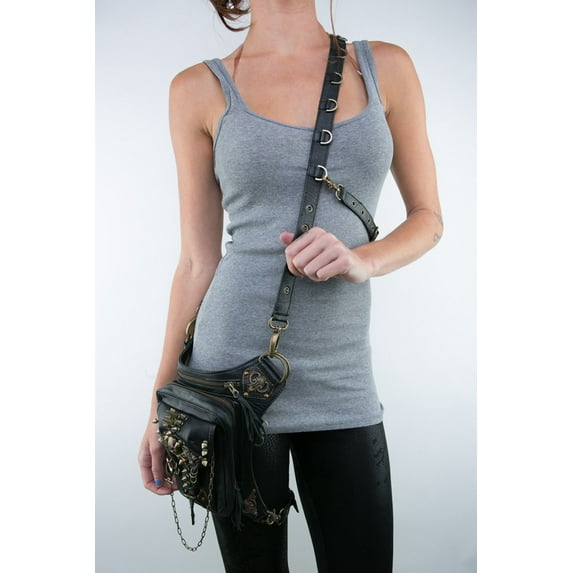 LOVECM Rock Leather Shoulder Bag Vintage Gothic Retro Steampunk Waist Pack Shoulder Bag Handbag Leg Purse