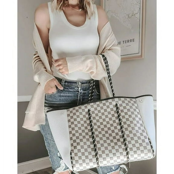 LOVECM Women Neoprene Tote Bag Beach Bag Large Handbags with Zipper Pocket