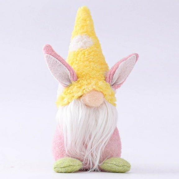LOVECOM Easter Bunny Gnomes Plush Easter Gnome Decor Easter Home Decoration Handmade Rabbit Ear Gnome Plush Scandinavian Dwarf, Easter Gifts for Adults Kids,Yellow
