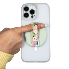 LOVEHANDLE Universal Phone Grip for MagSafe Removable Phone Holder Strap Wireless Charging Friendly Includes Metal Ring Made in USA Camellias