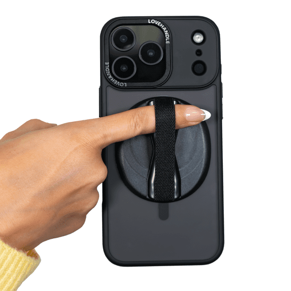 LOVEHANDLE Universal Phone Grip for MagSafe Removable Phone Holder Strap Wireless Charging Friendly Includes Metal Ring Made in USA Black