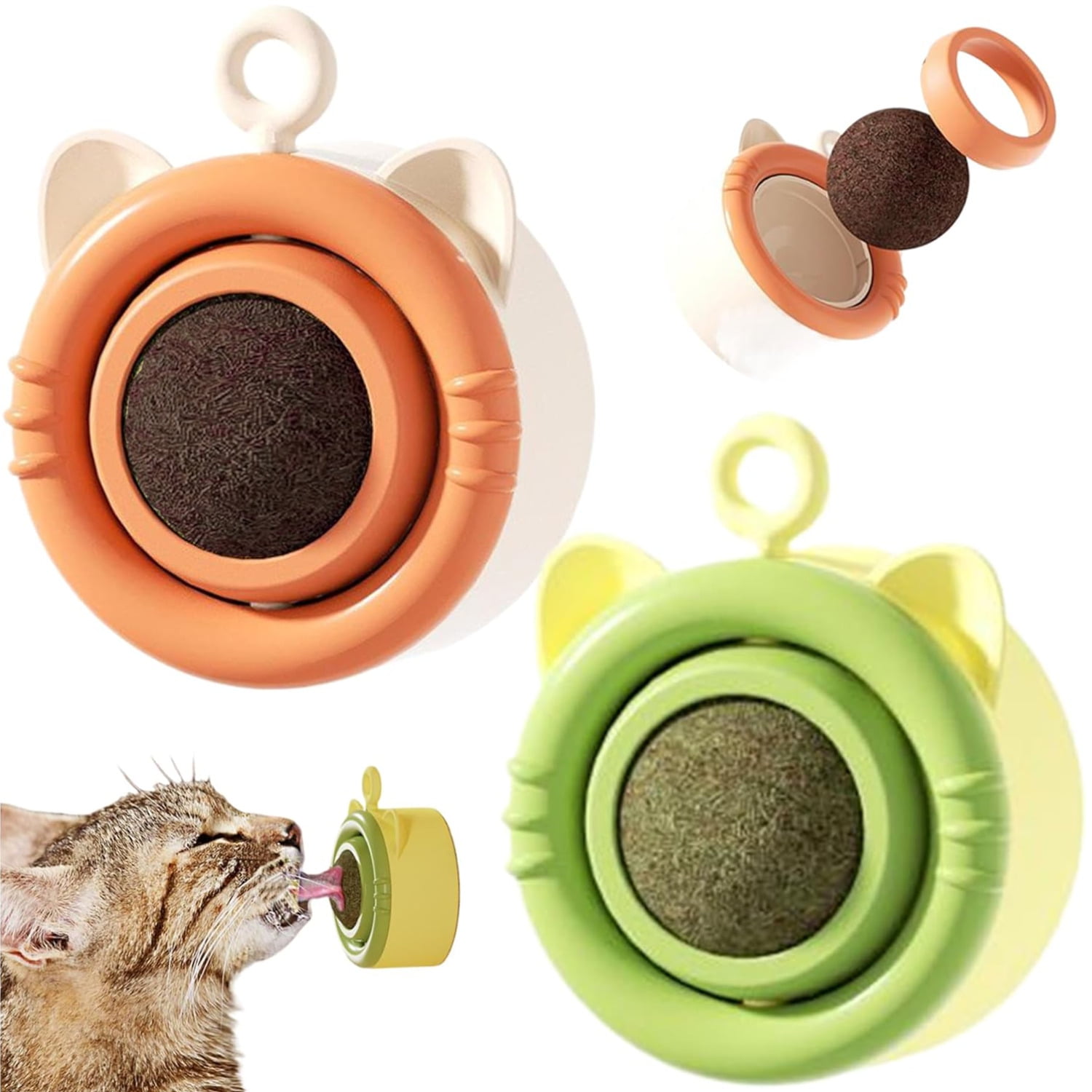 LOVELY CAVES Rotatable Stick on Wall Catnip and Gall Fruit Cat Toy, 2 ...