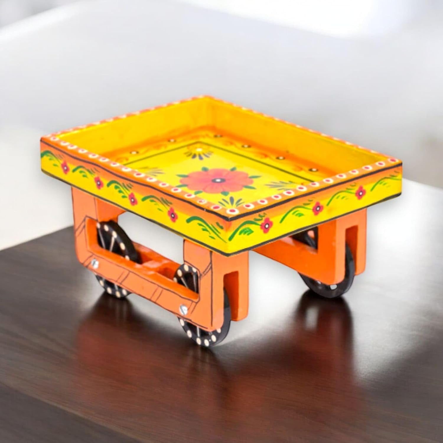 LOVENSPIRE Wooden Trolley with Wheels Hand Painted Serving Tray Indian ...