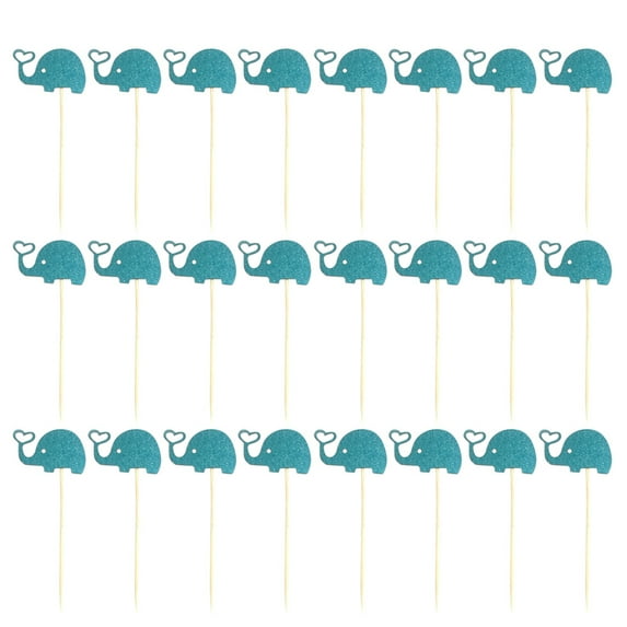 LOVERLYZ 24pcs Elephant Cake Topper Small Elephant Cupcake Picks for Baby Shower Birthday Theme Party Decorations Supplies (Blue)