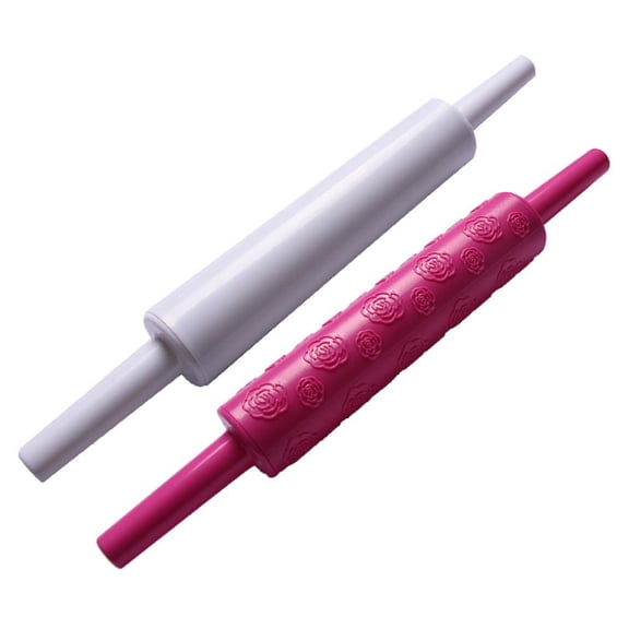 LOVERLYZ 2pcs Multifunctional Rolling Pin Plastic Embossed Rolling Pin Cake Embossing Roller Fondant Decorating Dumpling Utensils for DIY Kitchen (Rose Red + White)