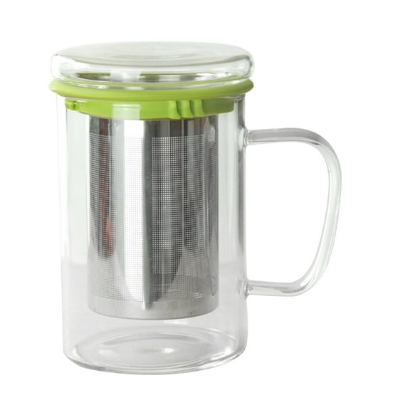LOVERLYZ 350ml Glass Tea Cup with Stainless Steel Infuser Clear Drinking Mug Water Cup for Home Office (Green)
