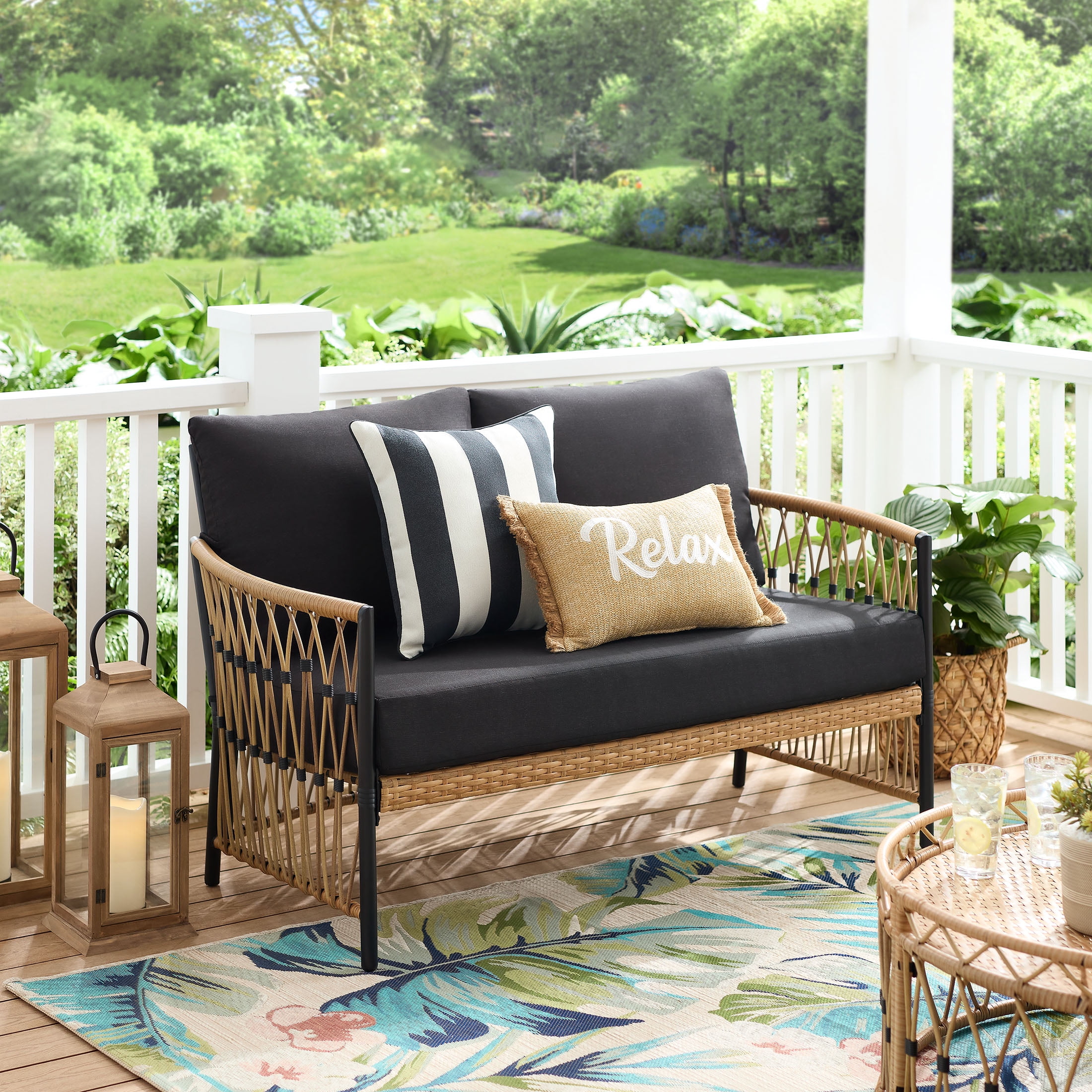 Better Homes & Gardens Lilah Outdoor Wicker Loveseat, Black