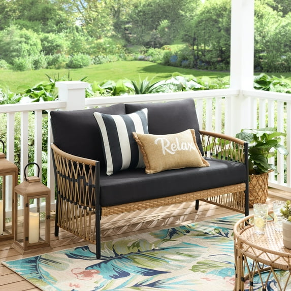 Better Homes & Gardens Lilah Outdoor Wicker Loveseat, Black