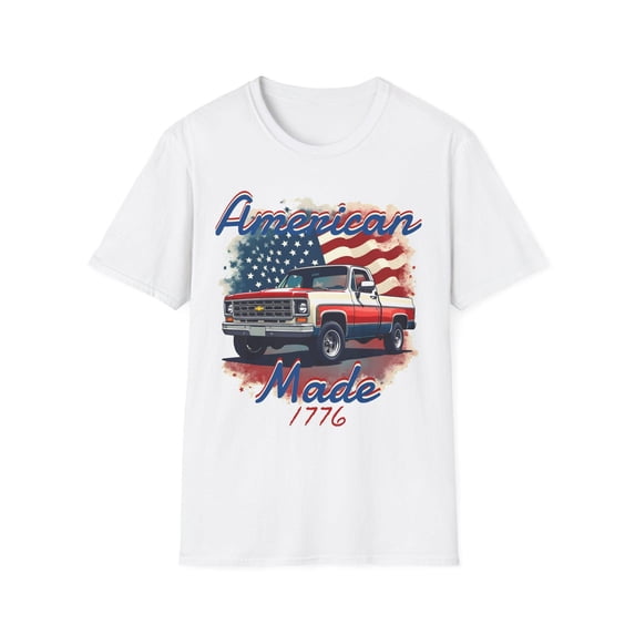 LOVETEE American Made Chevy Pickup Truck T-Shirt | USA Flagg, 1776 Patriotic Design, Navy S
