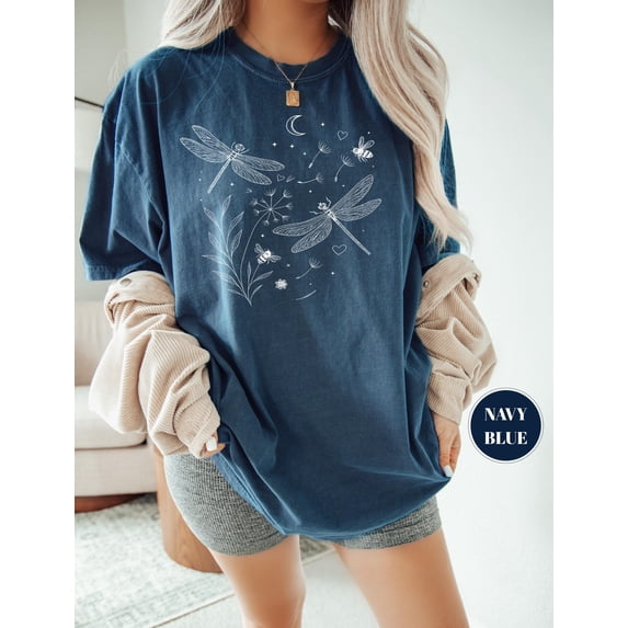 LOVETEE Comfort Colors® Dragonfly Nature Shirt, Flower Lover Gift, Womens Clothing, Gardening Tee, Cute Wildflowers Aesthetic, Dandelion Tee, Black S
