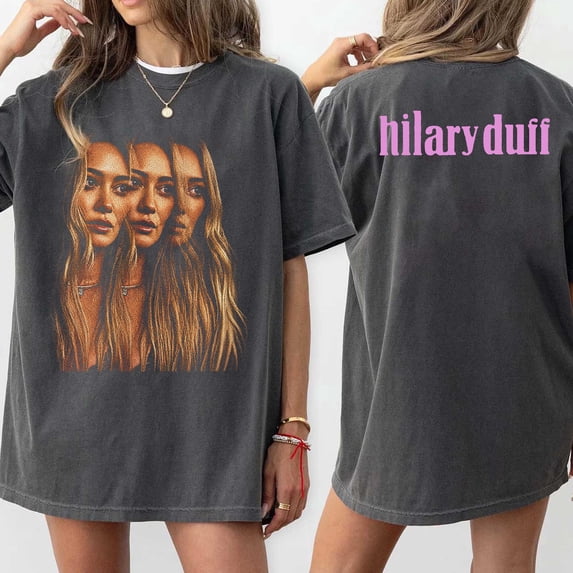LOVETEE Comfort Colors Hilary Duff The Lucky Me Tour 2026 T-Shirt unisex tee Graphic Celebrity Fan album tee Hilary Duff face tee, Blue Jean XL