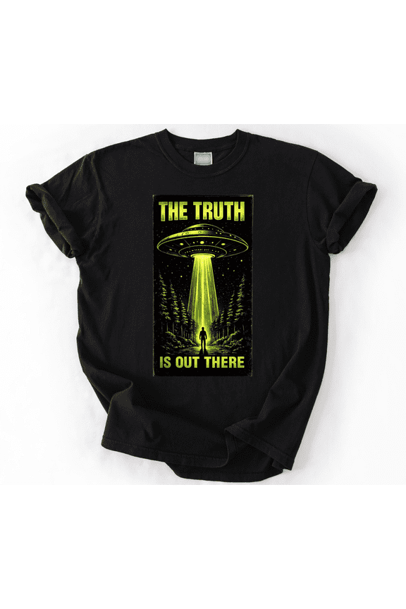 Comfort Colors® Pentagon UFO Disclosure Shirt Retro Alien Abduction Graphic Tee Paranormal Believer Sci Fi Apparel DTG print, Graphite 4XL