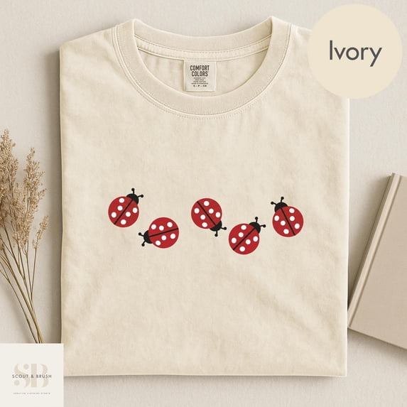 LOVETEE Comfort Colors Retro Ladybug Shirt, Cute Vintage Style Cottagecore Nature Lover Tee, Trendy Summer Boho TShirt, Graphite M