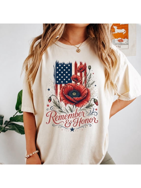 Comfort Colors Shirt, Remember and Honor Tee, Patriotic American Flag Shirt, Veterans Day Gift, Military Family Shirt, Grey S