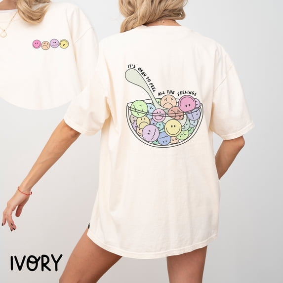 LOVETEE Comfort Colors T-Shirt, Counselor Teacher Awareness Emotions Feelings Cereal Tee, Grey M
