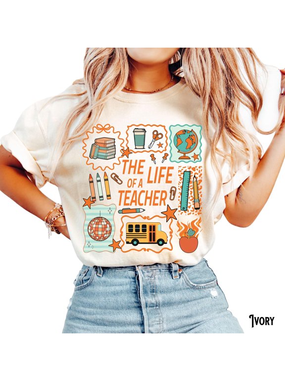 Comfort Colors Teacher T-Shirt, Teaching Tee, Back to School Doodle Frames, Music, Elementary School Supplies, Grey S