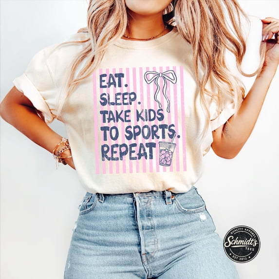 LOVETEE Eat Sleep Take To Sports Repeat Comfort Colors T-Shirt Baseball Mom Gift Mom Life Shirt Sports Lover Mom Tee Game Day Mom, Ivory 4XL